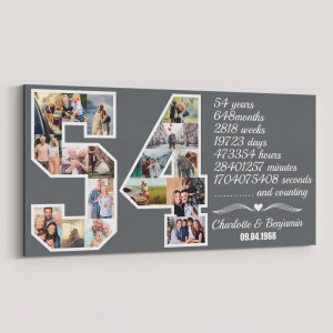 54th Anniversary Gift for Couples Number Photo Collage Canvas Print