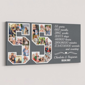 55th Anniversary Gift for Couples Number Photo Collage Canvas Print