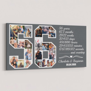 56th Anniversary Gift for Couples Number Photo Collage Canvas Print