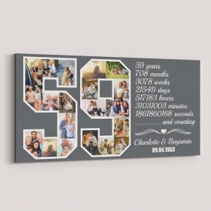 59th Anniversary Gift for Couples Number Photo Collage Canvas Print