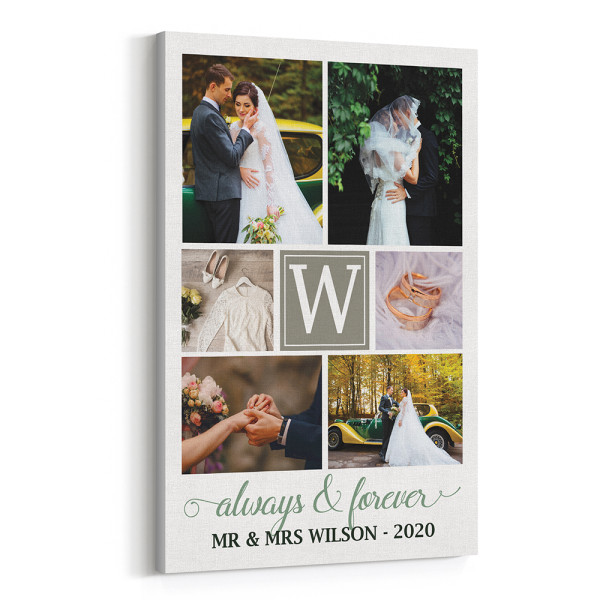Always And Forever Custom Wedding Monogram Photo Collage Canvas