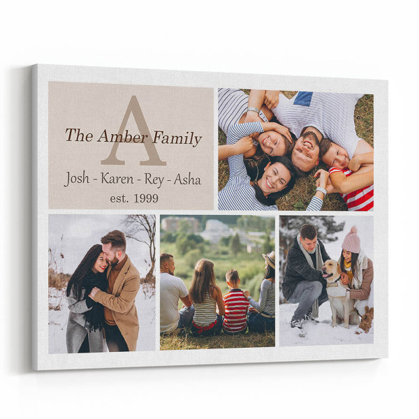 Personalized Family Name Monogram Photo Collage Canvas