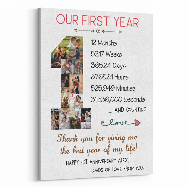 1 Year Anniversary Photo Collage Canvas Print