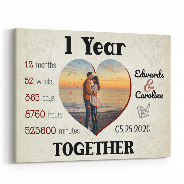1 Year Together Heart-Shaped Custom Photo Canvas Print