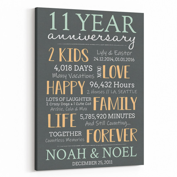11 Year Milestone Anniversary Custom Canvas Print