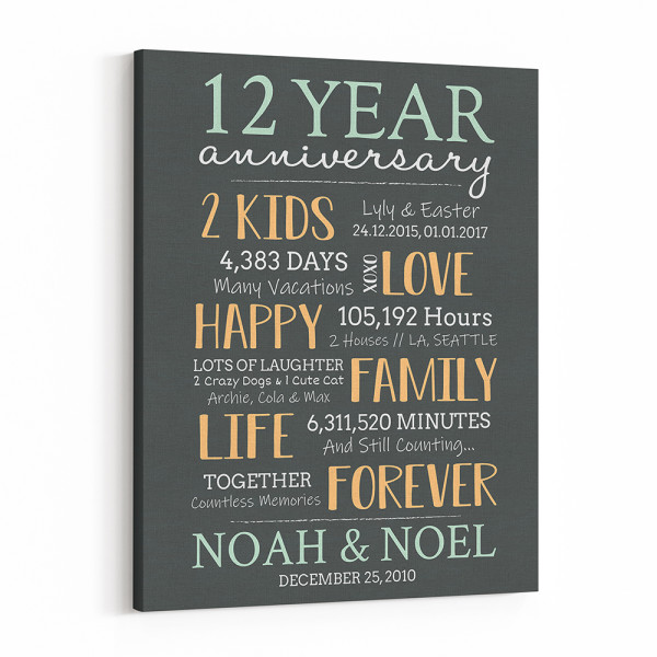 12 Year Milestone Anniversary Custom Canvas Print