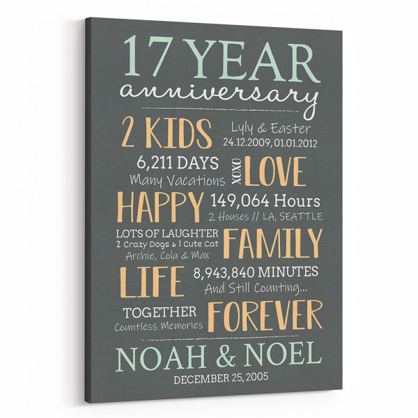 17 Year Milestone Anniversary Custom Canvas Print