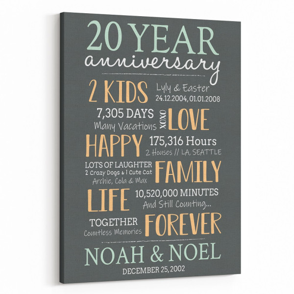 20-Year Milestone Anniversary Custom Canvas Print
