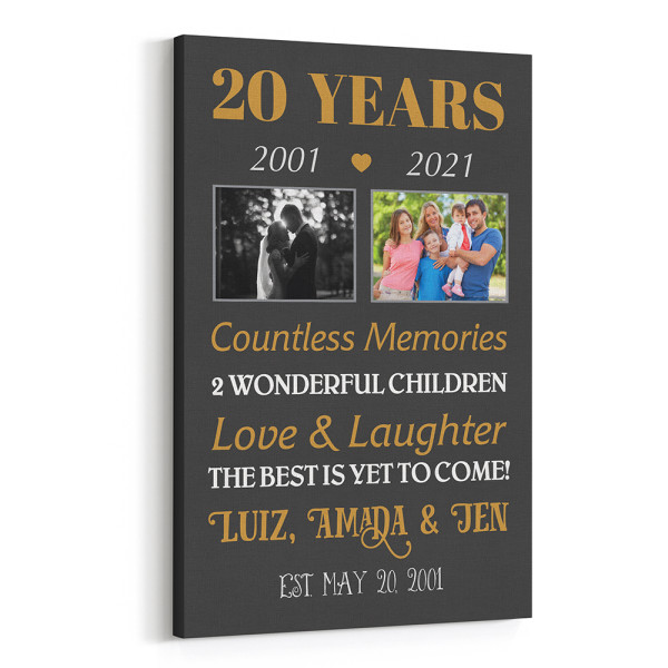 20 Years Anniversary Custom Photo Canvas Print