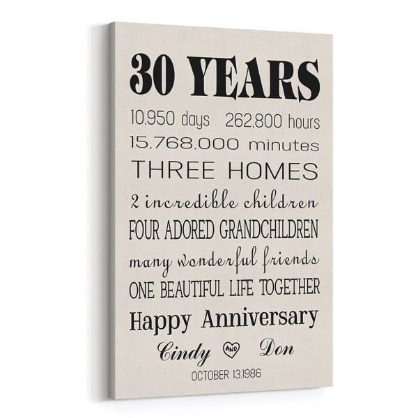 30th Wedding Anniversary Canvas – One Beautiful Life Together