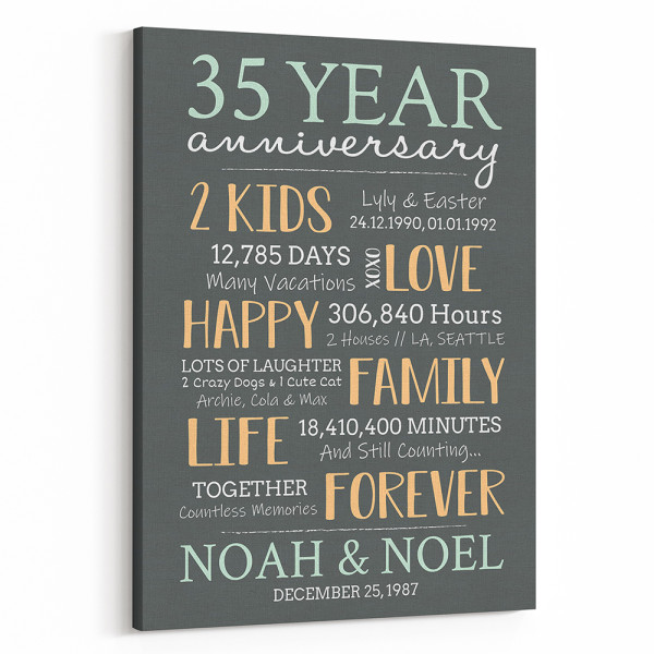 35 Year Milestone Anniversary Custom Canvas Print