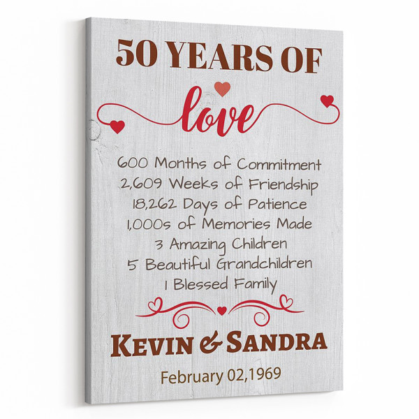 50 Years of Love – 50th Anniversary Canvas Print