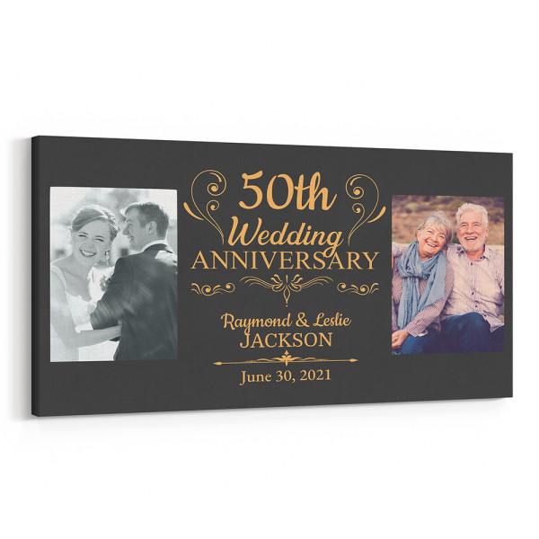 50th Wedding Anniversary Custom 2 Photo Canvas Print