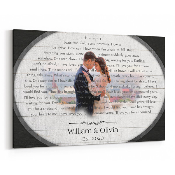 Custom Song Lyric & Photo Wood Canvas with Magnifying Glass Design