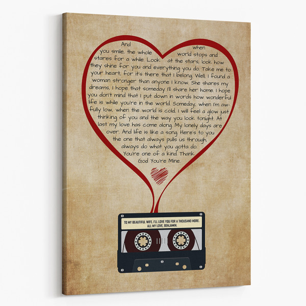 Heart-Shaped Song Lyrics Cassette Canvas Print