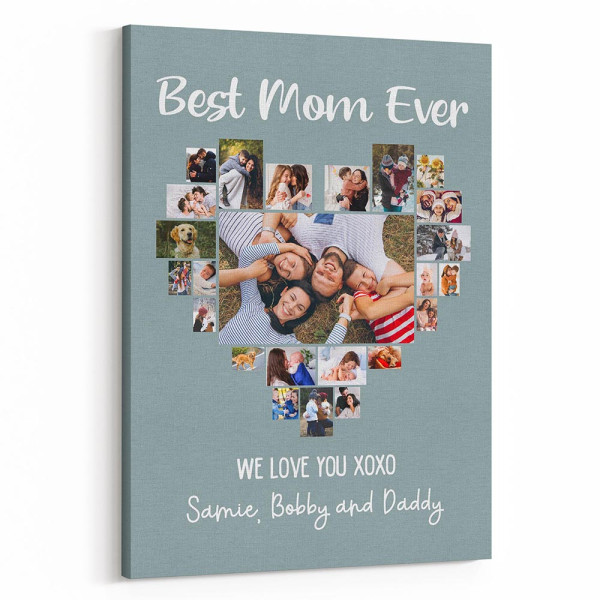 Best Mom Ever - Heart Shaped Photo Collage Canvas Print