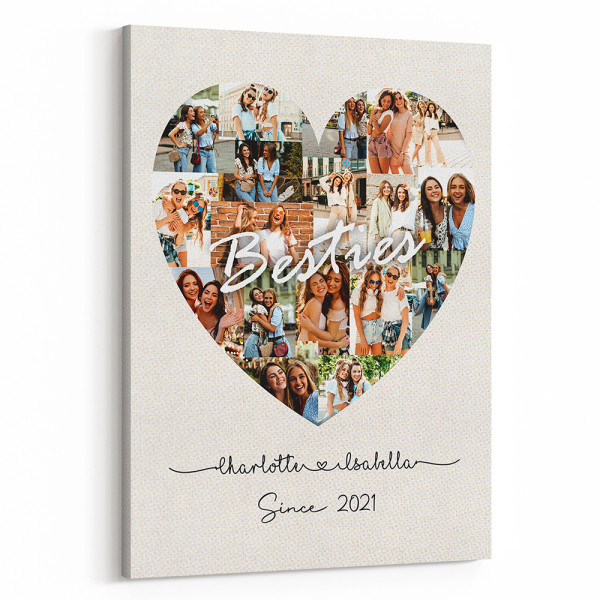 Besties Custom Heart Shaped Photo Collage Canvas Print