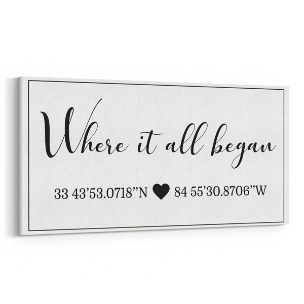 Where It All Began Coordinates Custom Canvas Print