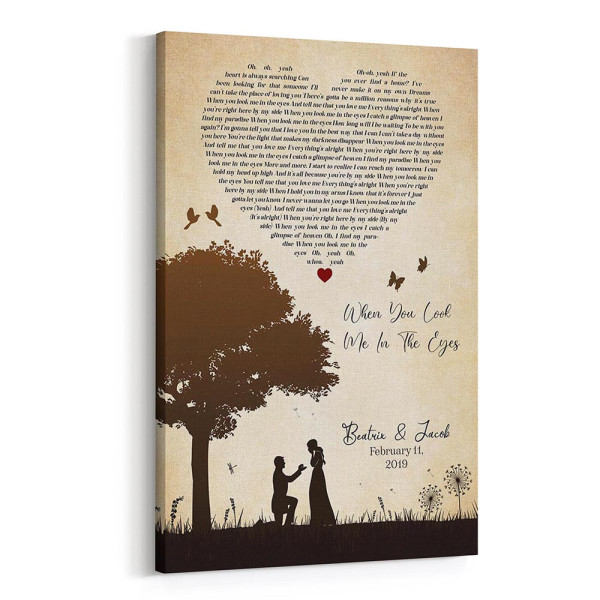 Heart-Shaped Couple Silhouette Song Lyric Canvas Print