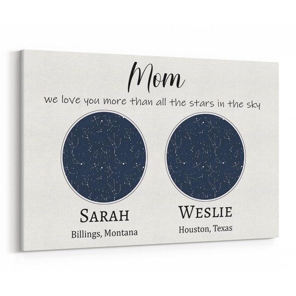 Custom Constellation Two Star Map Canvas Print