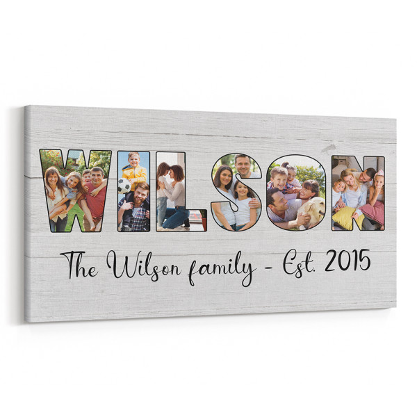 Custom Family Name Photo Letter Canvas Print