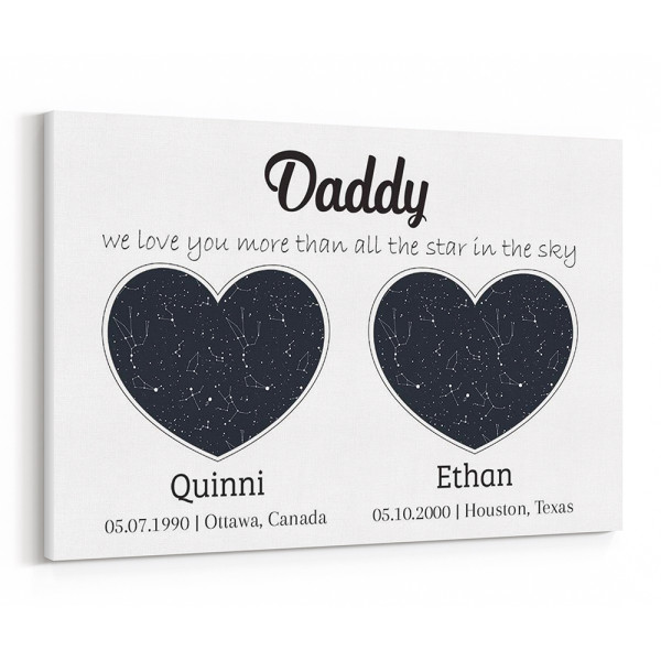Custom Heart-Shaped Constellation Maps Canvas Print - Gift for Dad