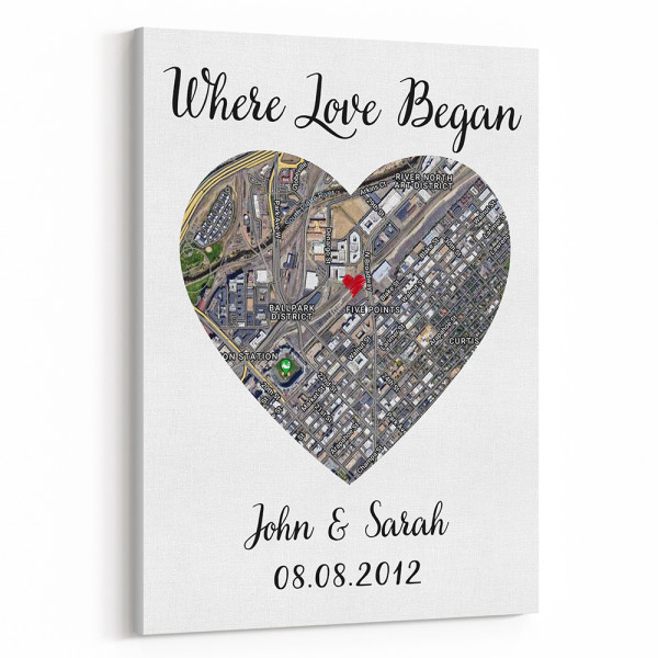 Custom One Heart Satellite Map Canvas Print