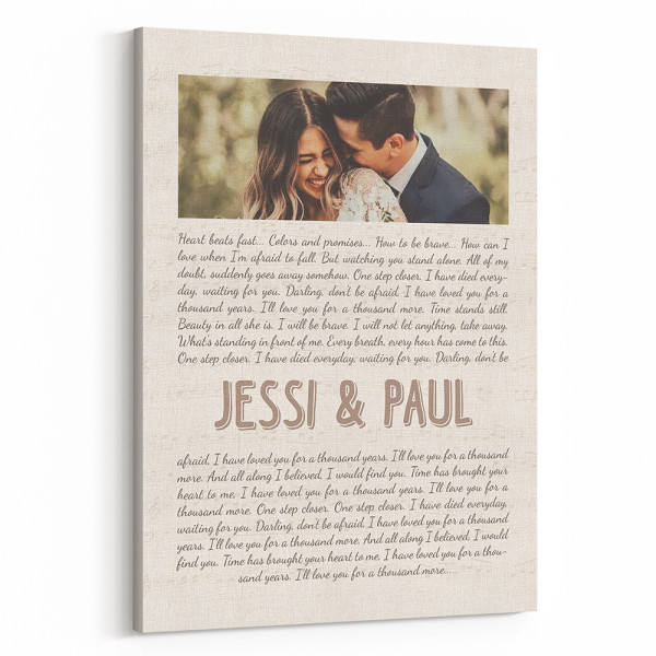 Custom Couples Photo Canvas with Song Lyrics and Names