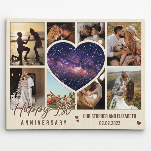 Custom Star Map Wedding Photo Collage Canvas Print