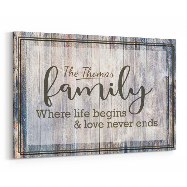 Family Where Life Begins and Love Never Ends Custom Canvas
