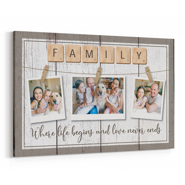 Family Where Life Begins and Love Never Ends Custom Photo Canvas