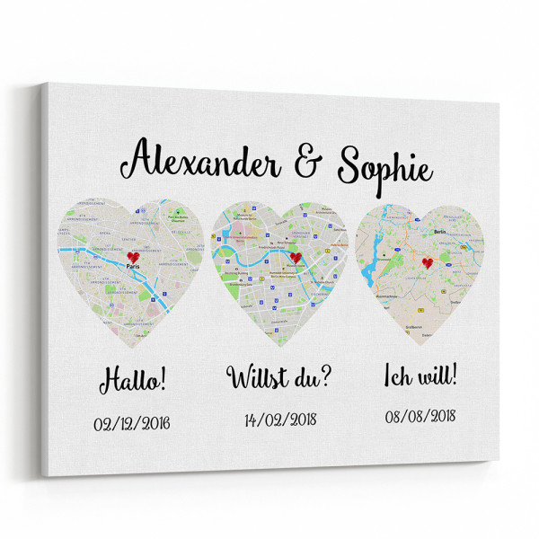 (German) Hello - Will You - I Do Map Canvas Print, Anniversary Gift