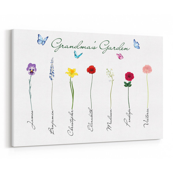 Grandma's Garden Canvas - Personalized Kids Birth Month Flowers and Names