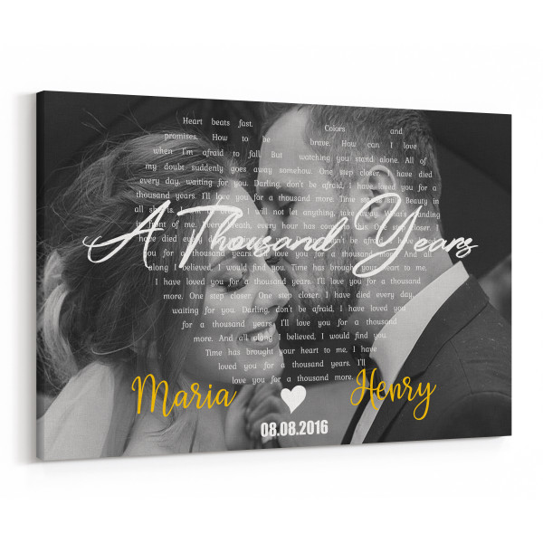 Heart-Shaped B&W Song Lyrics on Photo Canvas – Landscape
