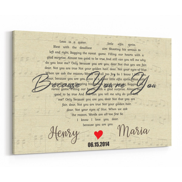 Custom Heart-Shaped Song Lyrics on Canvas