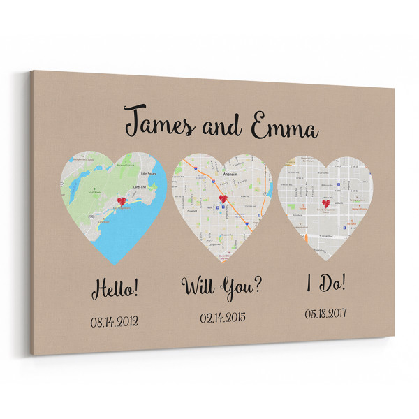 Hello – Will You – I Do Map Canvas Print – Malta Background Color, Anniversary Gift