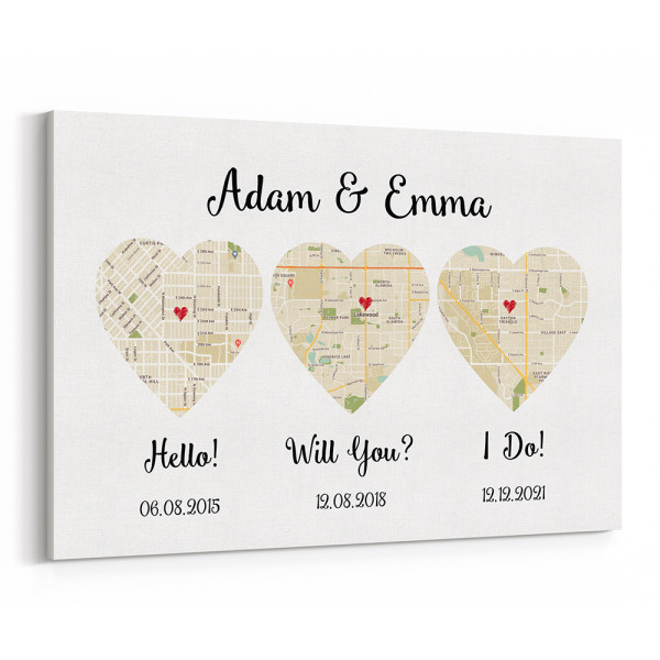 Hello – Will You – I Do Map – Retro Style – Canvas Print
