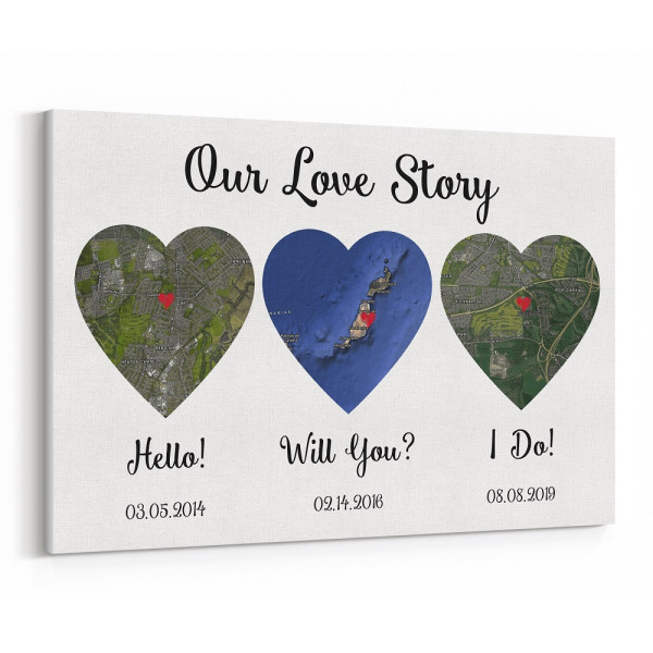 Hello – Will You – I Do Map Satellite Style Canvas Print, Anniversary Gift
