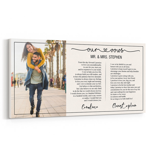 Personalized His and Her Wedding Vows Photo Canvas Print