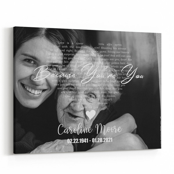 Memorial Photo Canvas with Song Lyrics – B&W Design
