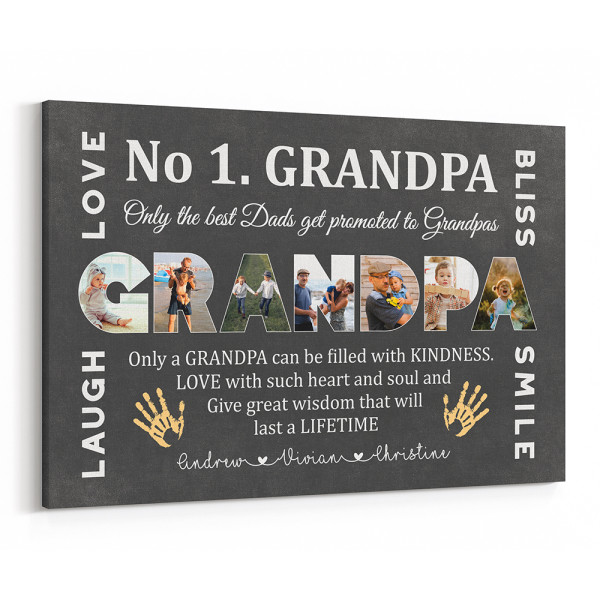 No 1. Grandpa – Only The Best Dads Get Promoted To Grandpa Custom Text and Photo Canvas Print
