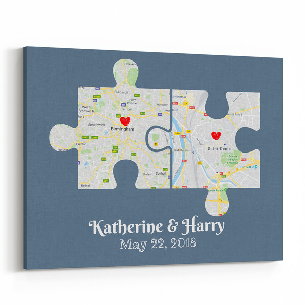 Personalized Couple Puzzle Map Canvas Print