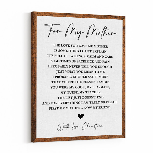 Personalized Mother’s Day Gift For My Mother Poem Canvas Print