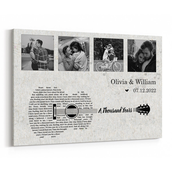 Personalized Song Lyrics Guitar Shaped Canvas Print