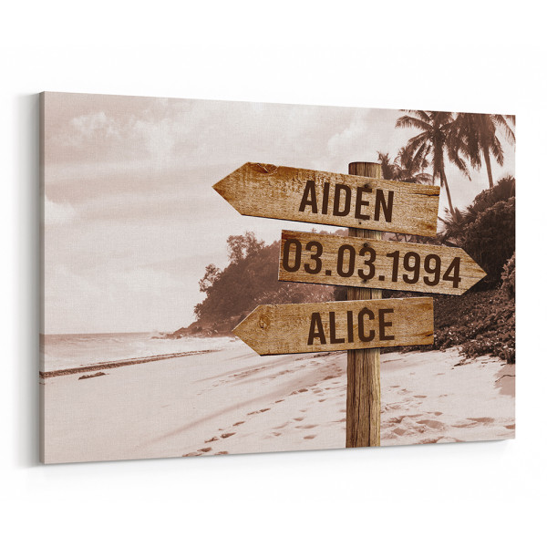 Personalized Street Sign Canvas Art Print - On The Beach