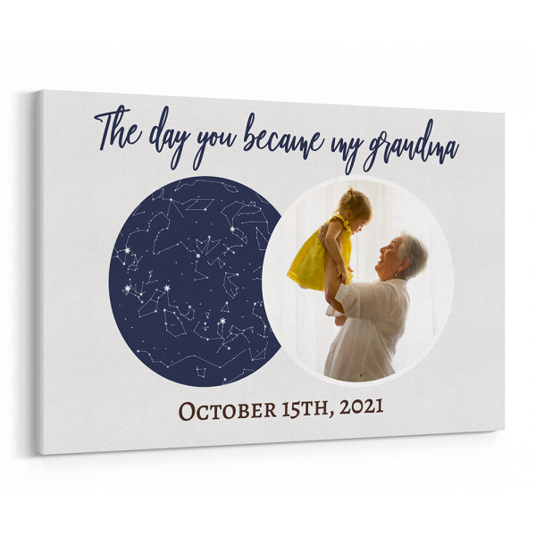 “The Day You Became My Grandma” Custom Star Map Photo Canvas Print