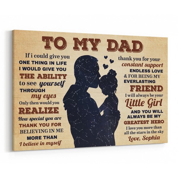 To My Dad Star Map Custom Photo Canvas Print