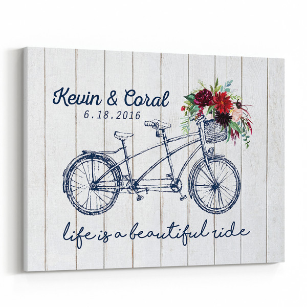 Wedding Tandem Bike Personalized Wedding Gifts Custom Canvas Print
