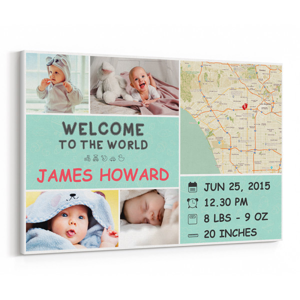 “Welcome to the World” Baby Birth Stats Personalized Canvas Print