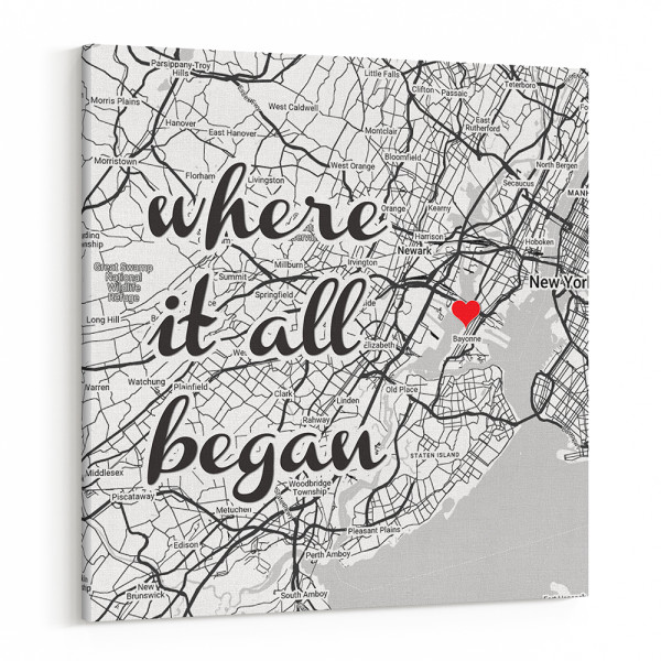 Where It All Began Square Map Canvas Print